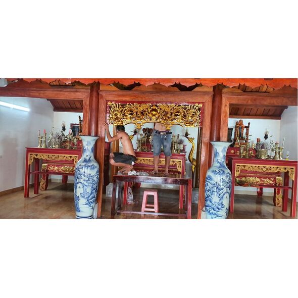 Mẫu cửa võng sơn son thếp vàng đẹp và đồ thờ tại nhà thờ họ năm 2022 tại Quỳnh Lưu - Nghệ An